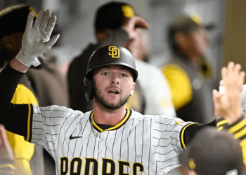 Jackson Merrill in Padres uniform after signing contract extension