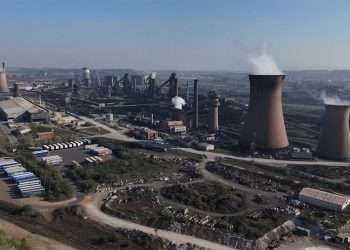 British Steel Scunthorpe site with industrial buildings and smokestacks