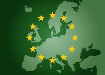 Map of Europe with EU flag symbolizing climate policy changes