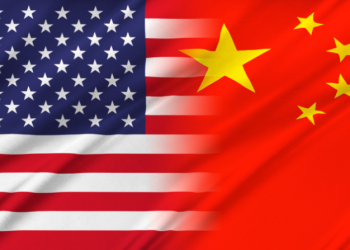 USA and China flag meshed