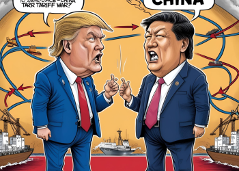 USA and China's president cartoonic illustration presenting US-China tariff war